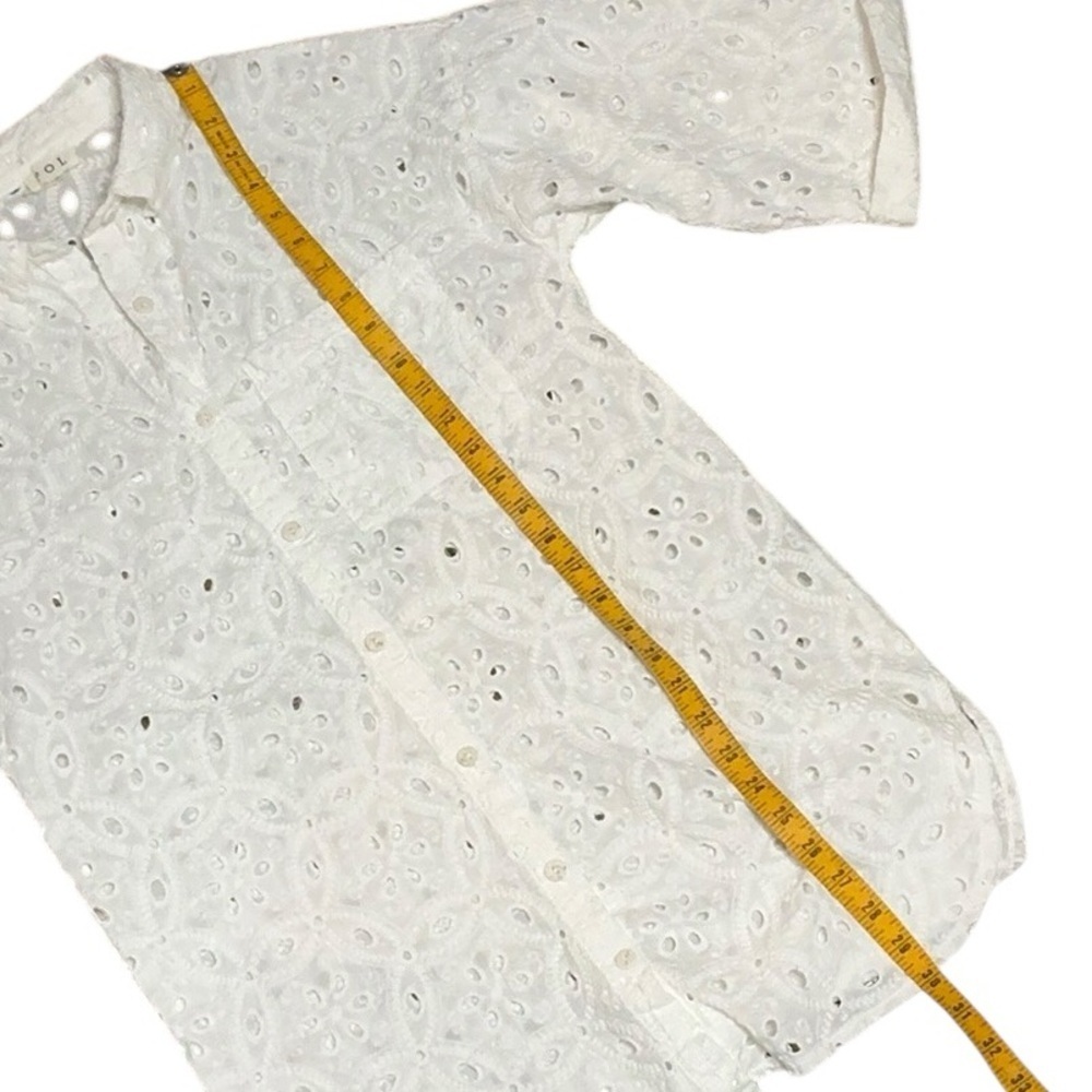 POL White Cotton Eyelet Button Down Textured Blouse - Picture 7 of 8